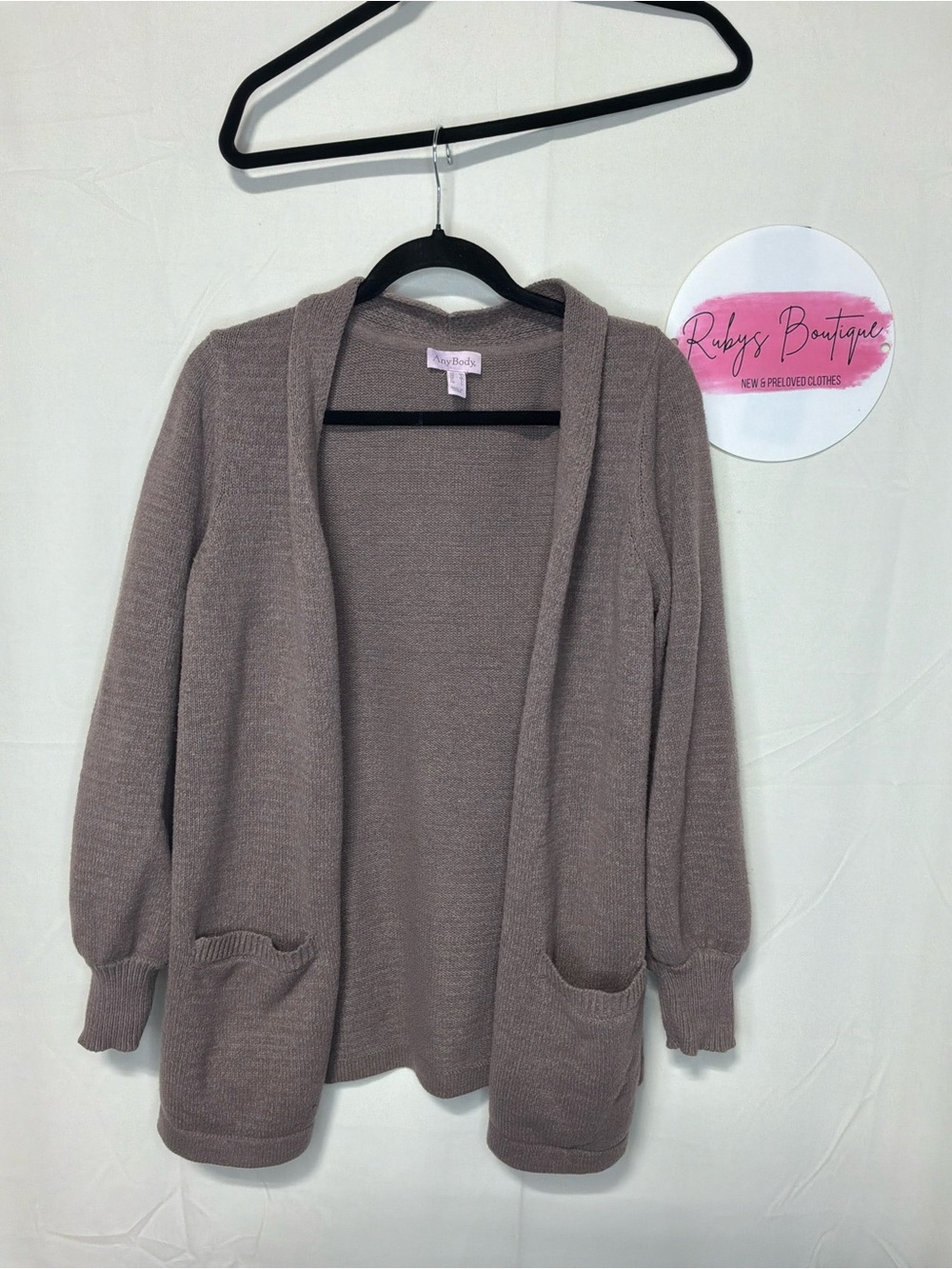 AnyBody Open-Front Taupe Cardigan